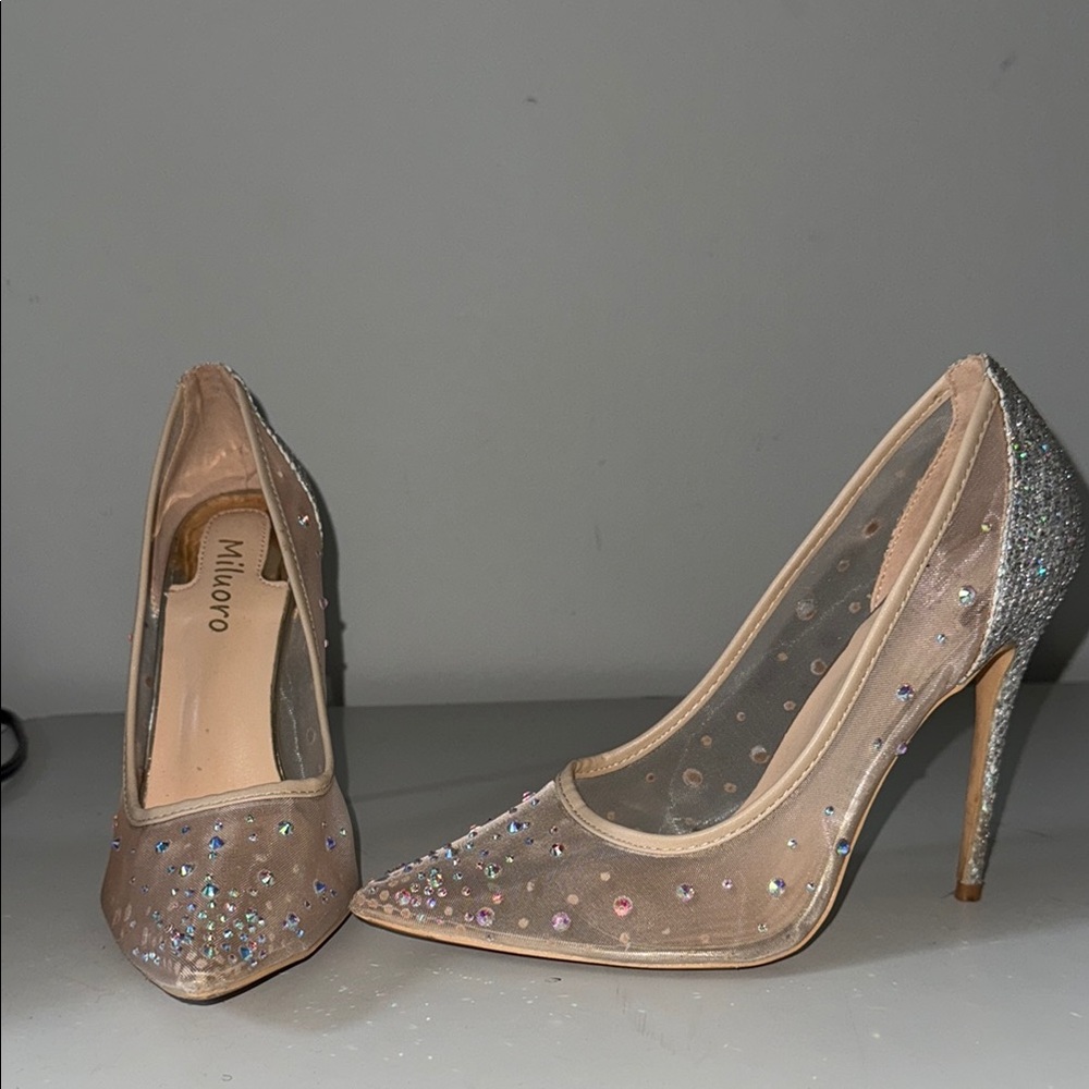Milor Women's Sparkling Heels - Tan and Silver